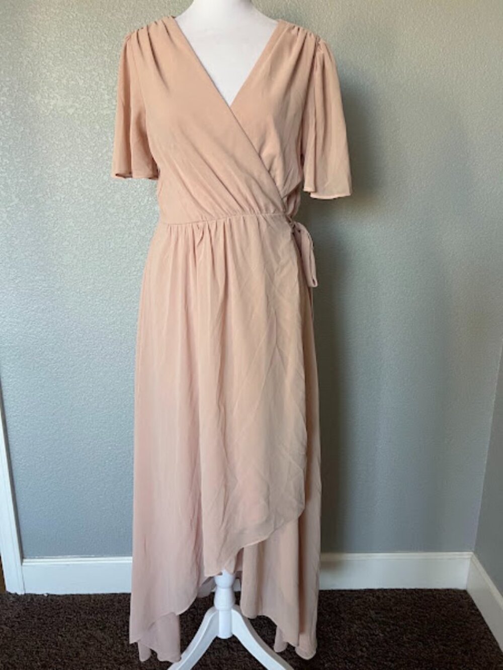 Soieblu Blush Pink Hi-Low V-Neck Short Sleeve Wrap Dress Size Small